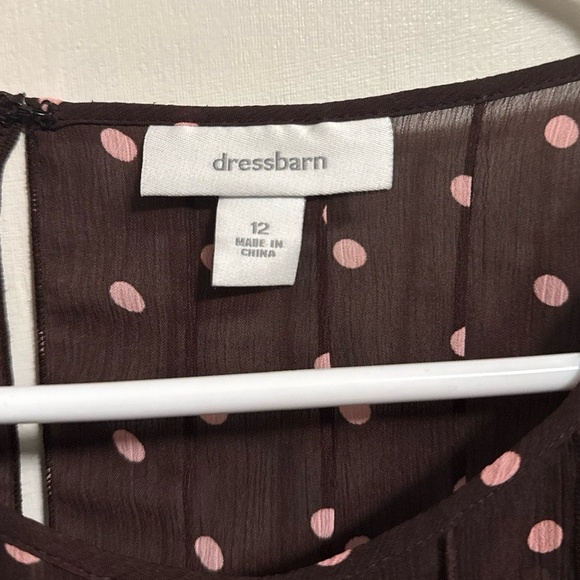 Dressbarn Dress Womens 12 Brown/pink Sleeveless Polka Dot Ruffle Hem ALine - Picture 2 of 8